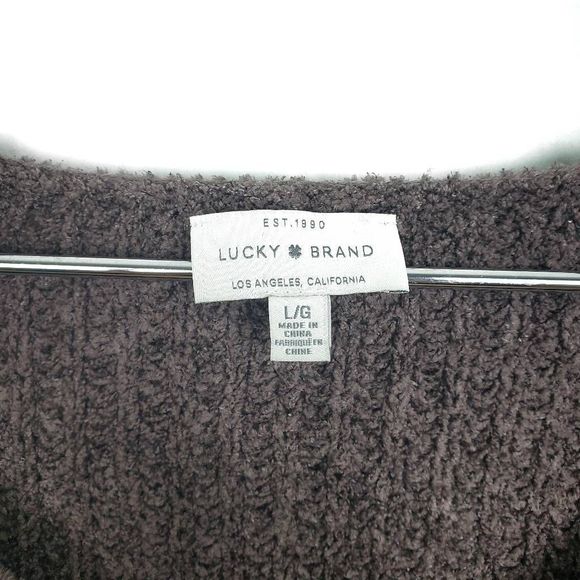 LUCKY BRAND Oversize Plum Muted Lavender Long Sleeve V-Neck Knit Sweater Size: L - Picture 3 of 5